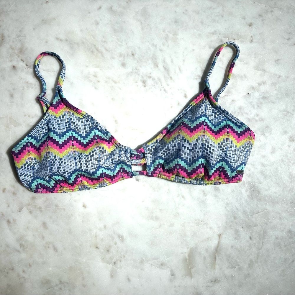 Roxy Zig Zag Boho Bandeau Bikini Top Multicolored with Adjustable Straps Size L